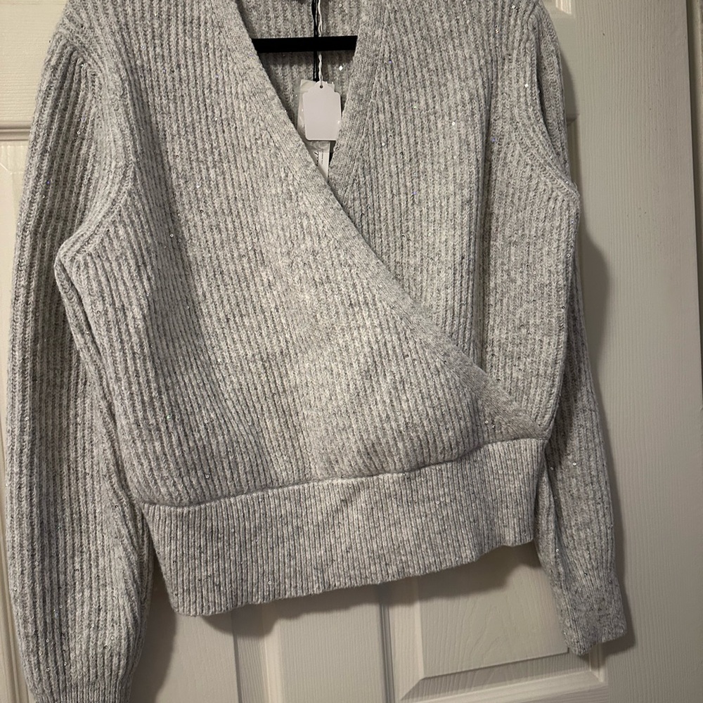 Michael Stars Laurel Surplice Heather grey with iridescent sequins throughout - Picture 3 of 8
